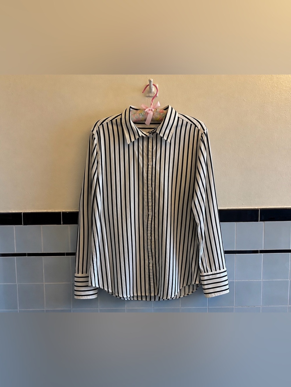 Black & White Vertical Stripe Button-Up Shirt